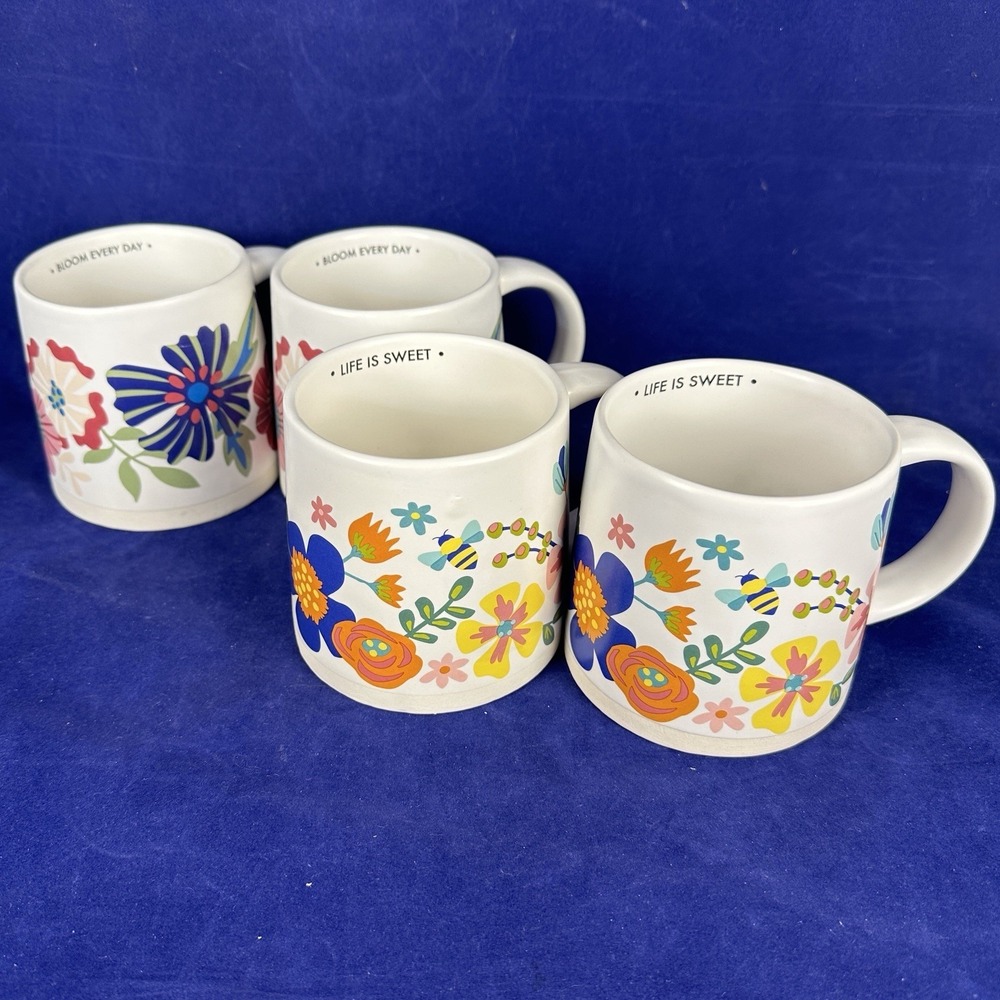 Karma Gifts Boho Floral Life Is Sweet Mugs  Set Of  4 Multicolor